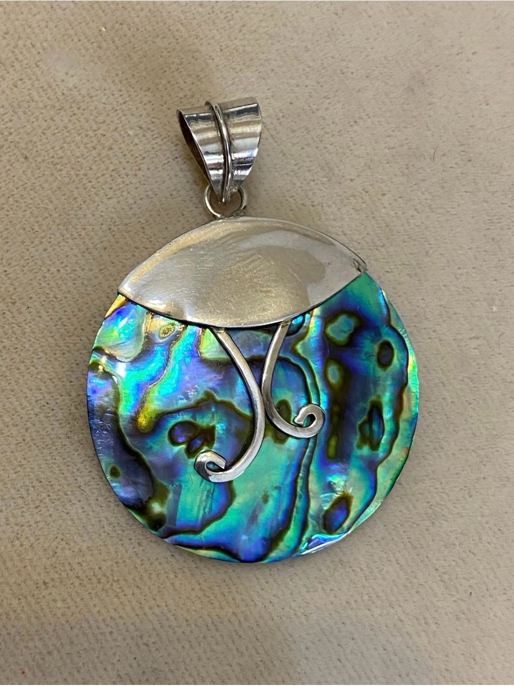 Abalone Shell Round Pendant Necklace Sterling silver